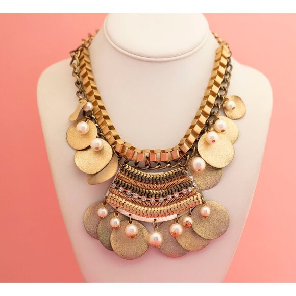 Vintage Unique Bohemian Style Bib Necklace 19 1/2 inch - P12 - Picture 1 of 3